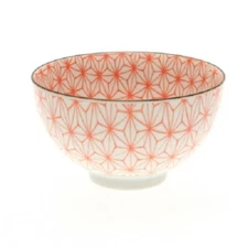 Japanese Rice Soup Bowl 4.5"D Porcelain Red Asanoha Hemp Leaf Made in Japan