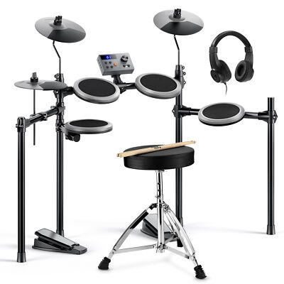 Donner DED-70 Electric Drum Set With Throne Headphones Electronic Drum Kit Gray