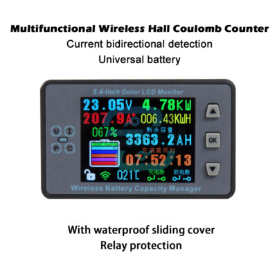 VAC8810F DC 8-120V 300A Wireless Voltage Current Coulomb Capacity Meter Counter