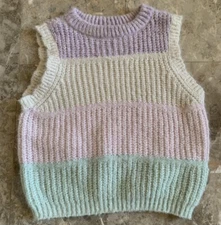 Vero Moda Womens L Sweater Vest Multicolor Striped Sleeveless Pullover Fuzzy