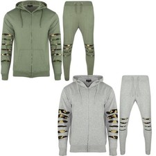 New Men's Camo Cut Slim Fit Hoodie Top and Jogging Bottoms Gym Tracksuit Set