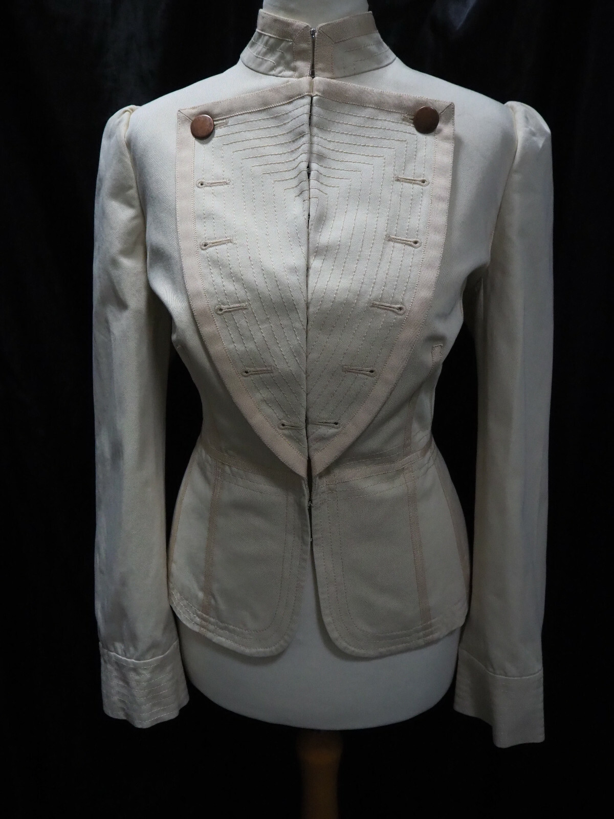 LINEA Jacket Military Style Cream Oatmeal Fitted Silk… - Gem