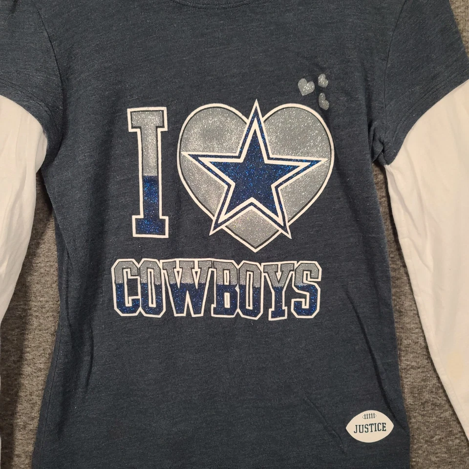 Justice Dallas Cowboys Girls Long Sleeve Shirt Large 16/18 I Love Cowboys - Image 2 of 4