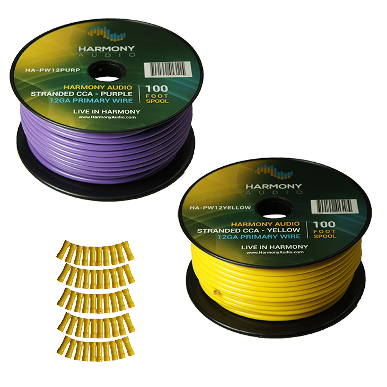 Harmony Car Primary 12 Gauge Power or Ground Wire 200 Feet 2 Rolls Yellow Purple
