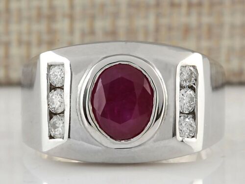 14K White Gold Over Men's Traditional Engagement Wedding Ring 2Ct Simulated Ruby - 第 1/3 張圖片