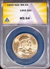1955 Silver 50c Ben Franklin Half-dollar MS 64 ANACS # 7695984 + Bonus