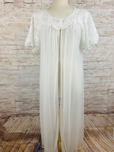 Vintage Sears White Double Sheer Chiffon Lace Bridal Peignoir Robe sz 34 LOVELY - Picture 7 of 12