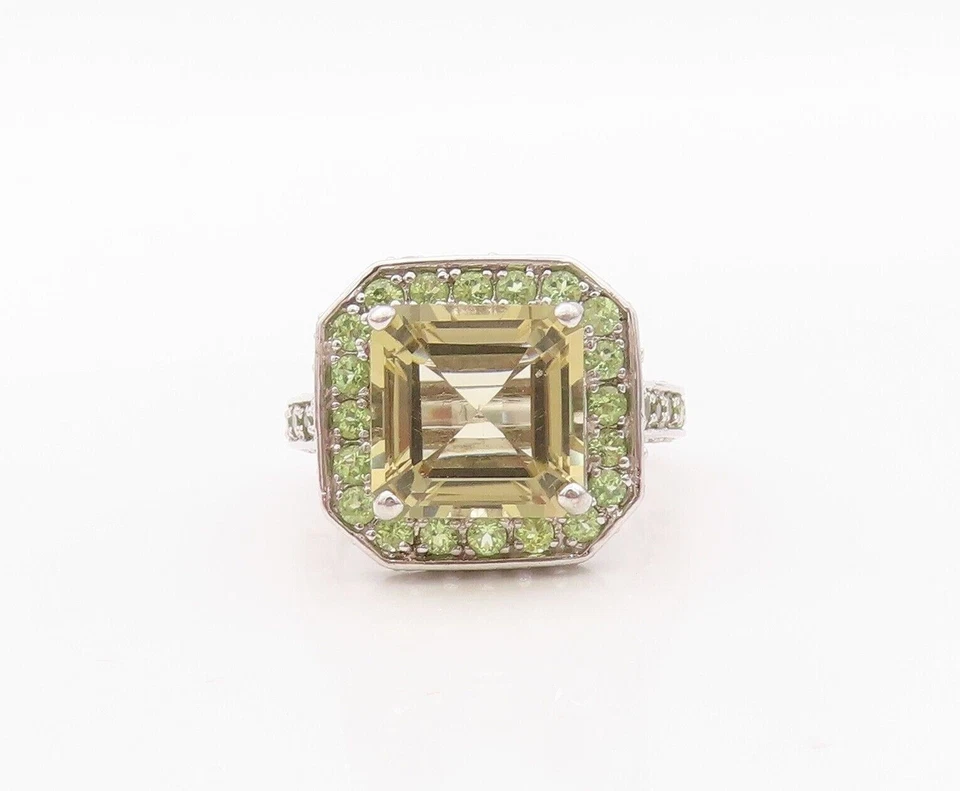 Anillo de plata de ley 925 vintage topacio amarillo halo marco peridoto talla 8 RG29963 Foto 2 de 4