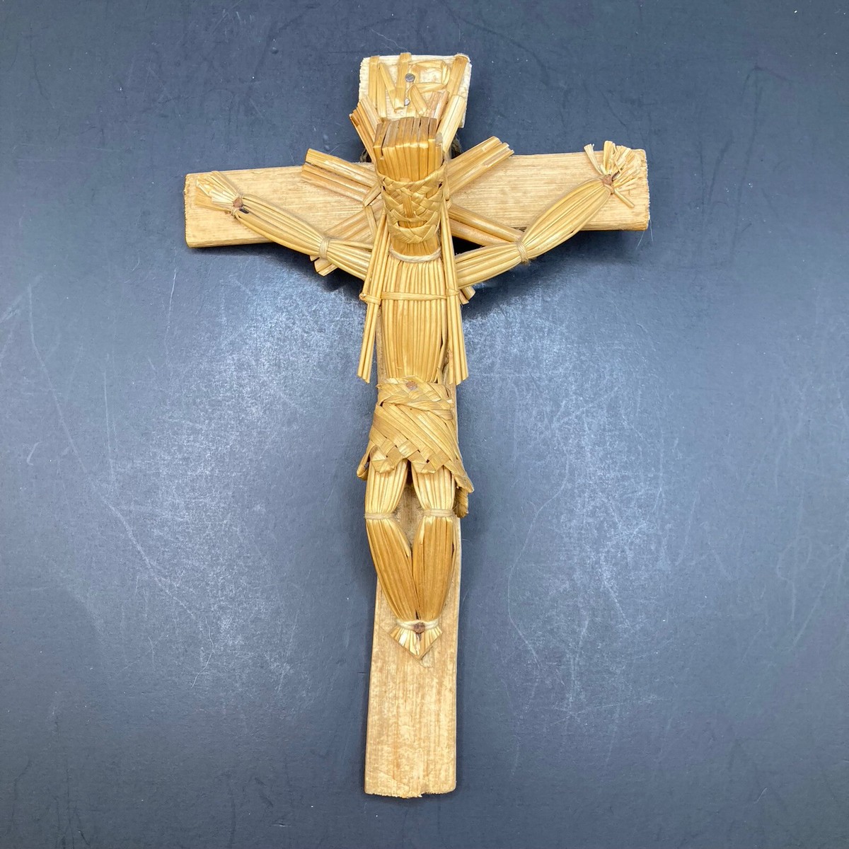 Wicker Folk Art Crucifix-Hand Woven Straw Art-8