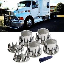 Chrome Hub Cover Semi Truck Wheel Axle Cover Spiked 33mm Lug Nuts 2 Front 4 Rear