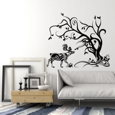Vinyl Wall Decal Abstract Deer Forest Animal Tree Stickers (2189ig) | eBay