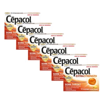 6 Pack Cepacol Extra Strength Sore Throat Honey Lemon 16 Lozenges Each