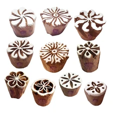Fabric Wood Stamps Artistic Round Design Printing Blocks (Set of 10) Htag2151