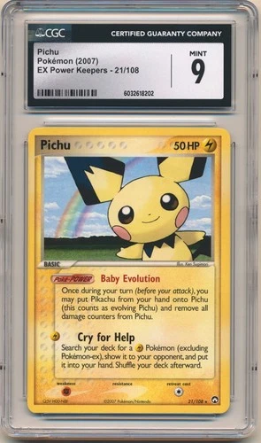 2007 Pokemon EX Power Keepers Pichu #21/108 Rare CGC 9 Mint Vintage Baby Pokemon