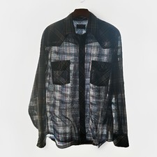 Vintage Wrangler Pearl Snap Shirt Mens Medium Blue Plaid Paper Thin Made in USA