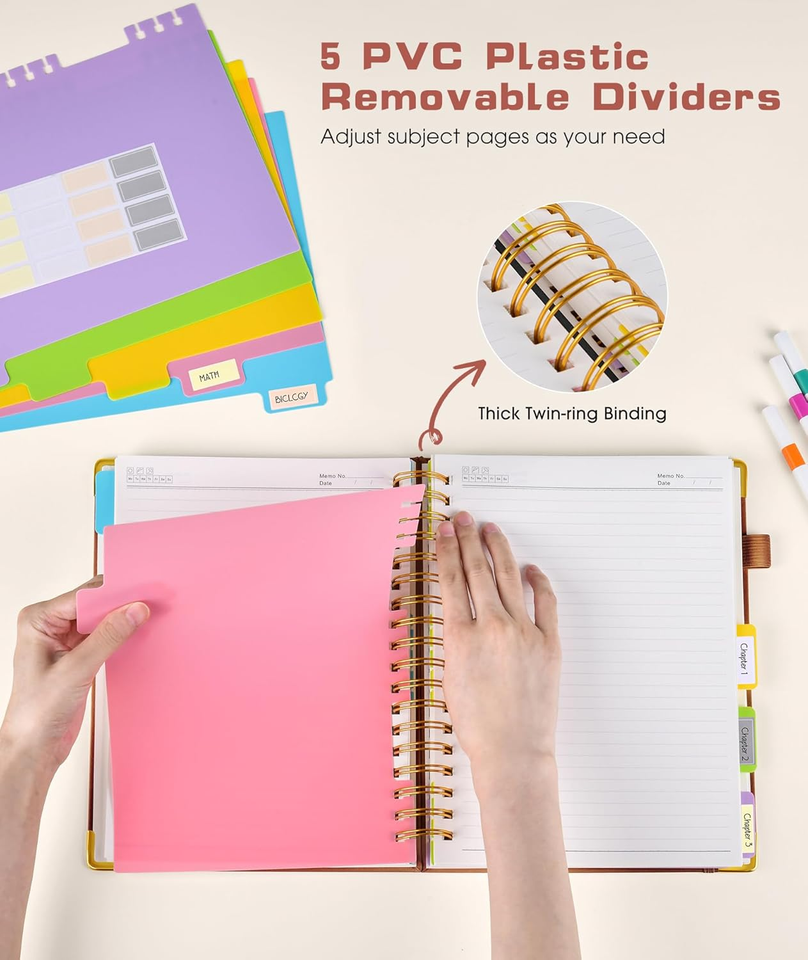 Hardcover Spiral Notebook Journal with Removable Dividers Tabs, 300 ...