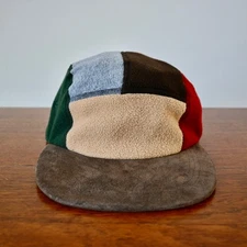 BEAMS Plus multi color fleece 5 panel hat with suede leather visor