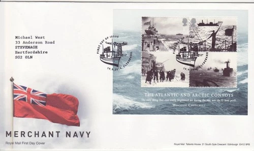 GB Stamps First Day Cover Merchant Navy MS, WWII convoy, military, flag SHS 2013