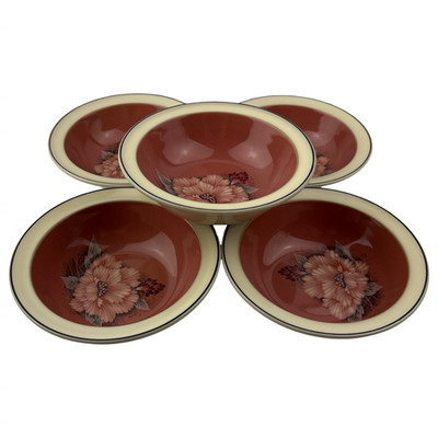 Denby Langley Damask Fruit Bowls Set of 5 VTG 6 1/4'' Dusty Rose Floral England