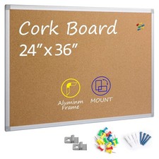 Cork Board Bulletin Board 24 x 36, Silver Aluminium Framed 2x3 Corkboard, Off...