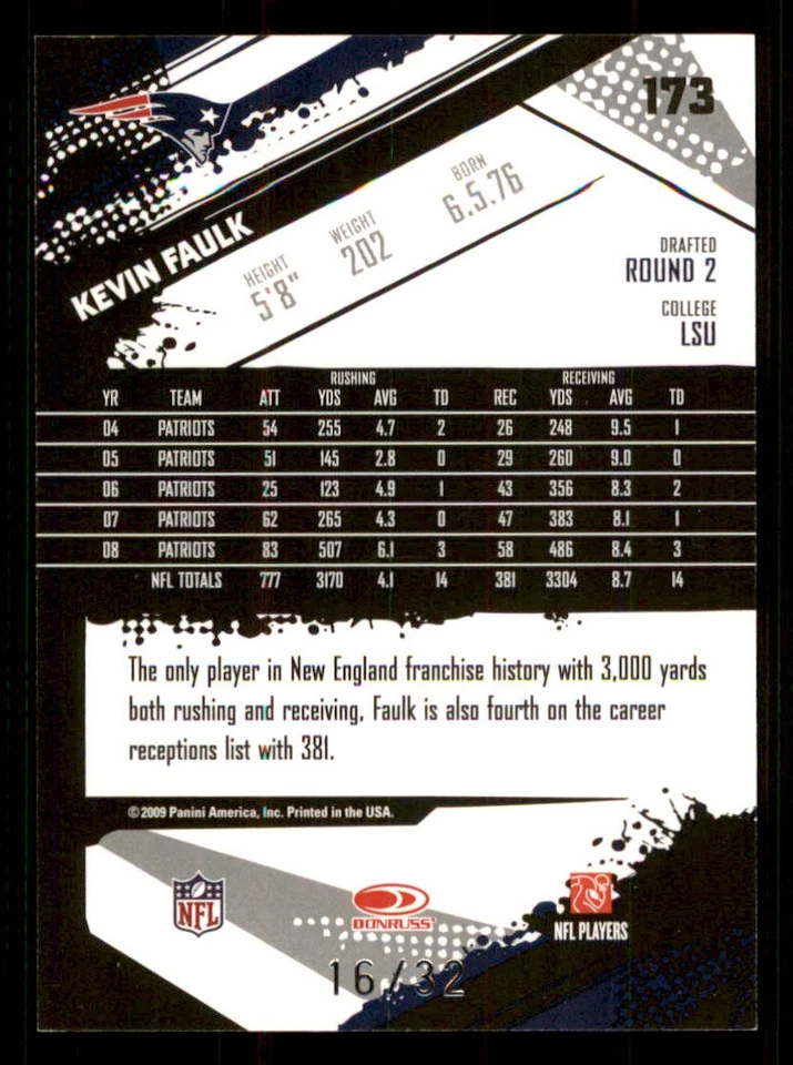 2009 Score Inscriptions Artist's Proof #173 Kevin Faulk /32 - Image 2 of 2