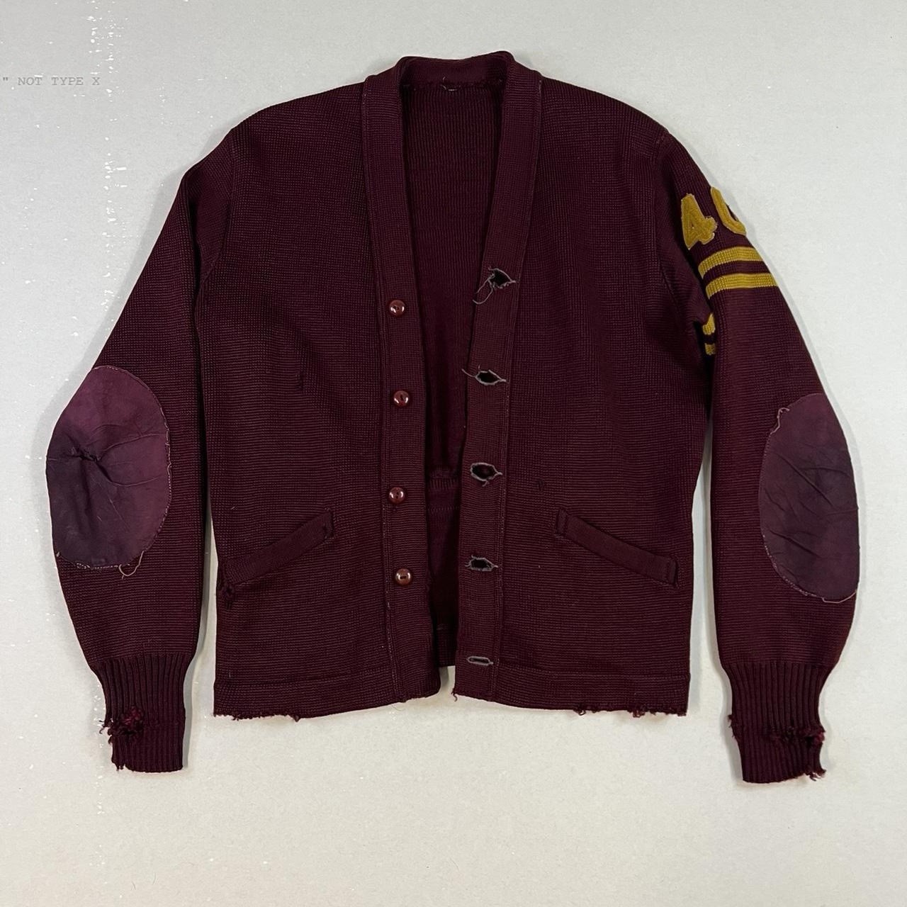 1940s Letterman Burgundy Cardigan Sweater - image 1