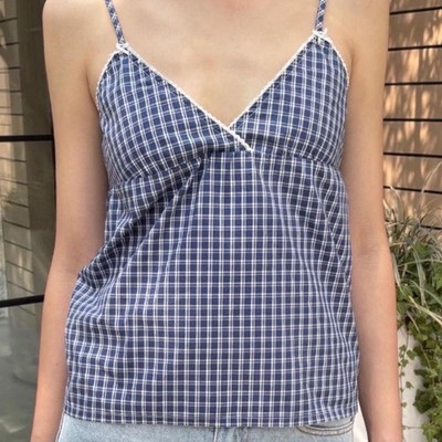 Brandy Melville Dark Blue Plaid Edith Tank  Xs DM B4 BUYING OR YOULL BE REFUNDED