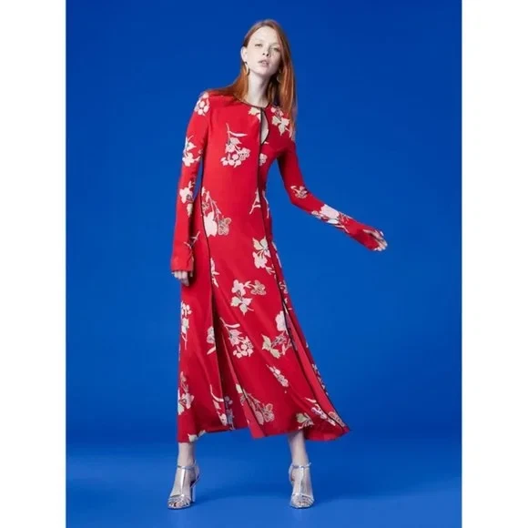 DIANE VON FURSTENBERG Dress US 6 UK 8 Red Floral Everton Print Long Silk - Image 3 of 4