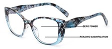 Women Floral Progressive Reading Glasses - Zero Power On Top - No Line Or Bubble
