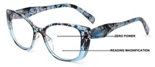 Women Floral Progressive Reading Glasses - Zero Power On Top - No Line Or Bubble