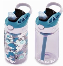 Contigo Kids Water Bottle 14oz 2-Pack Dinosaur Purple Teal Spill Proof Straw