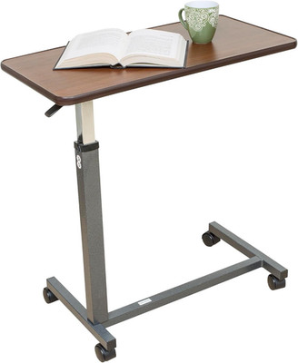 Height Adjustable Automatic Overbed Table - Woodgrain Top with Locking Wheels, P