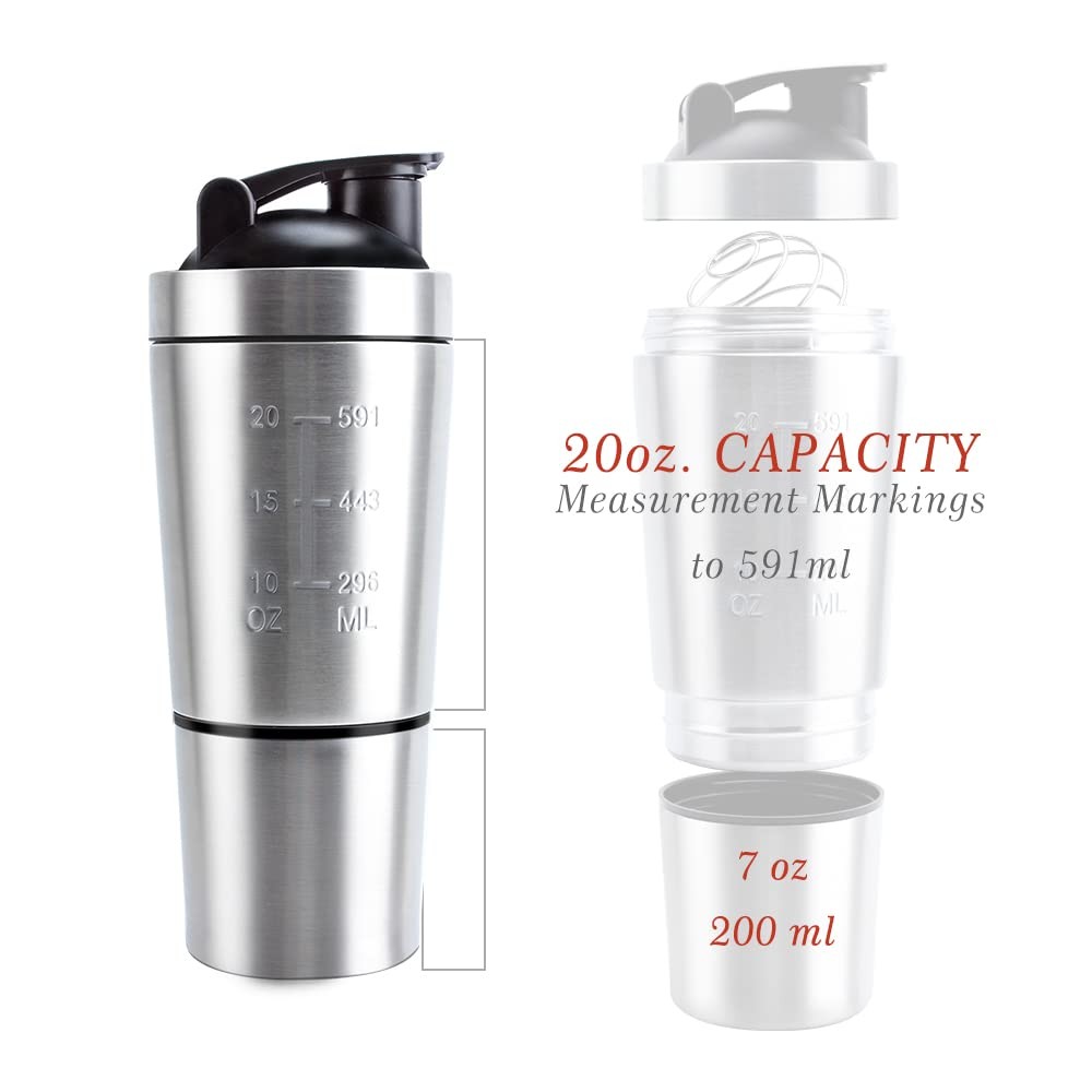 27oz Stainless Steel Protein Shaker Bottle with Wire Whisk BPA Free Leak