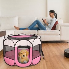 Pink-Blue Options -- 1Pc Portable Foldable Pet Tent Exercise Pen Kennel Removabl