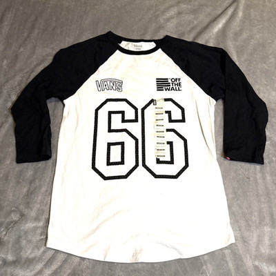 Vans Off The Wall Women s Baseball Raglan Shirt Size Medium White Black New