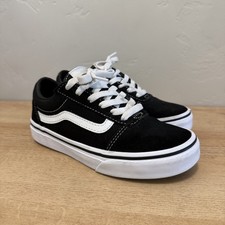 Vans Old Skool Kids Size 1 Black White Canvas Suede Shoes Youth EUC