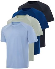 4 Pack: Mens Short Sleeve Rash Guard Shirt Quick Dry UPF 50 Sun Protection S...