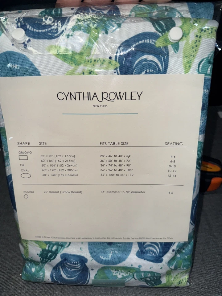 Cynthia Rowley Shells Table Cloth Oblong 60x104 Muliticolor Blue/Green - Image 2 of 3