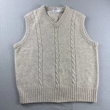 Montgomery Ward Wool Vest Mens XL Beige Cable Knit Sleeveless Grandpa Old Money