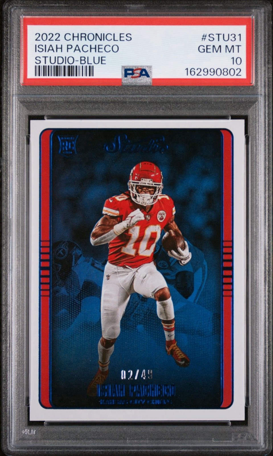 2022 Panini Chronicles - Studio Isiah Pacheco #STU-31 Blue /49 (RC)