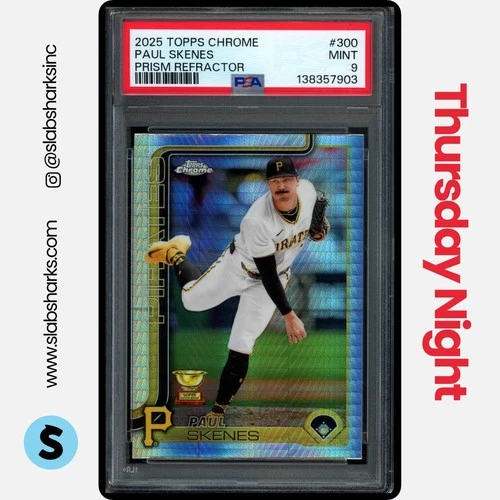 2025 TOPPS CHROME #300 PAUL SKENES ALL-STAR ROOKIE PRISM REFRACTOR PSA 9