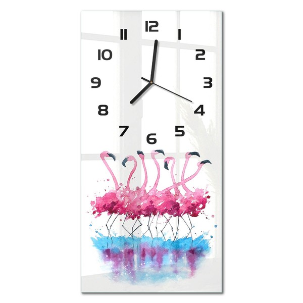Moderne Wanduhr Aus Glas Mit Leisem Uhrwerk Flamingos Schwarze Zeiger 30X60 Cm-image