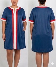 Vintage 1970s Plus Size Red White And Blue Nylon Nightgown Dress Size XL/2XL