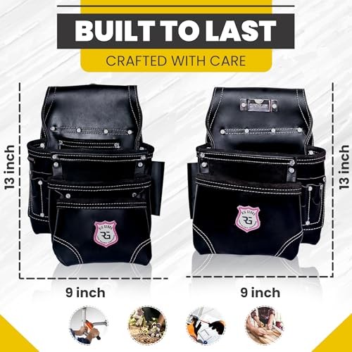 Professional 11 Pockets Leather Tool Pouch Bags/Carpenter Tool Standard Black