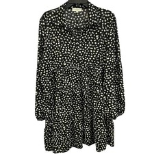 Umgee Tiered Mini Dress Black White Print Long Sleeve Casual XL