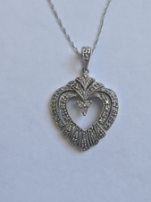 10K White Gold Pave Diamond Halo Heart Pendant Necklace-18"