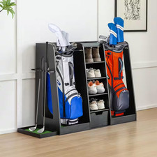 Premium Wooden Golf Bag Organizer, Stylish Golf Storage Rack, Holds 2 Golf Bags,