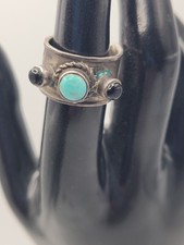 925 Sterling Thailand Ring Size 6 Adj Turquoise Handmade Wide Band One of a Kind