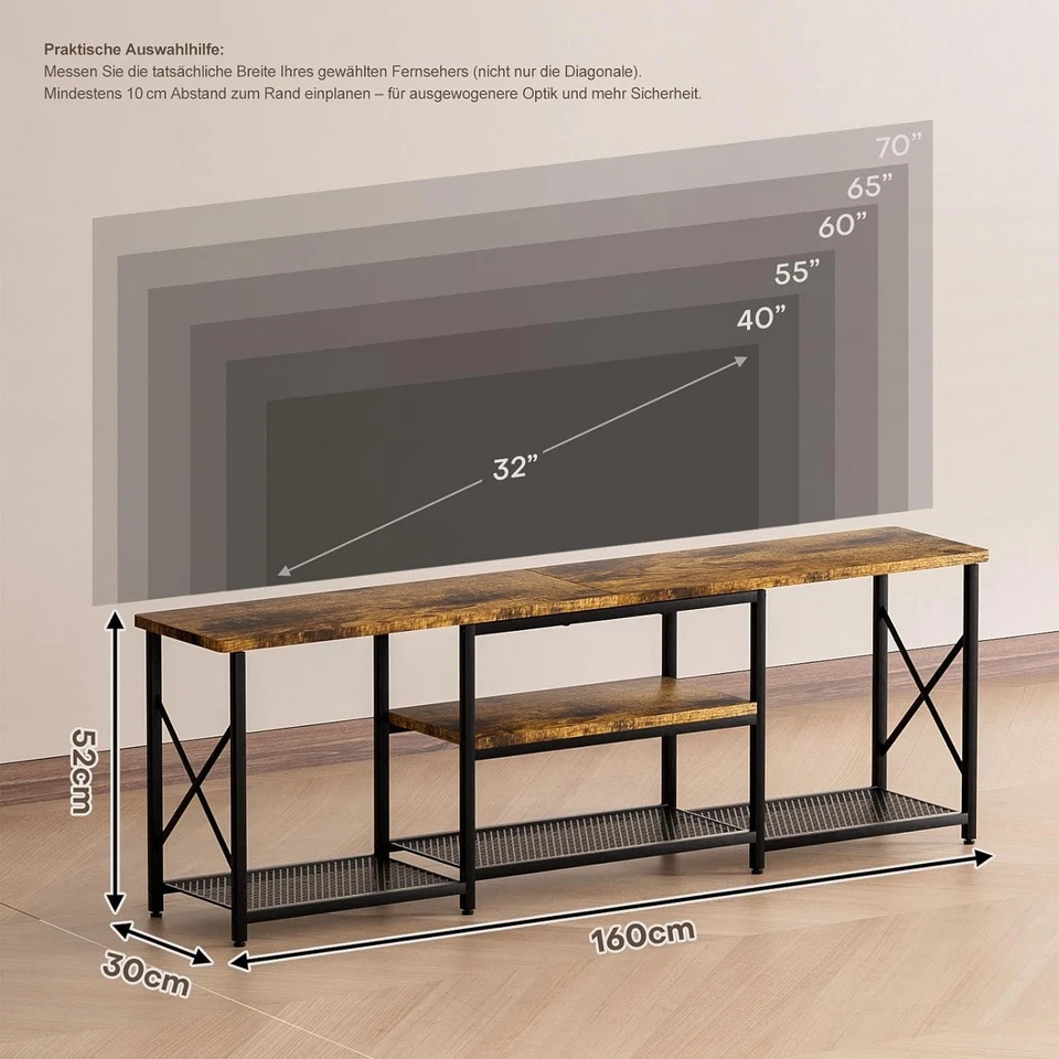 Mobile Porta TV basso con spazi Aperti, vintage nero per TV Fino a 70 Pollici - Image 3 of 4