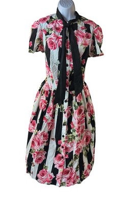 open lace back dress Pink 1950s Rose Floral Swing Dress main image 0